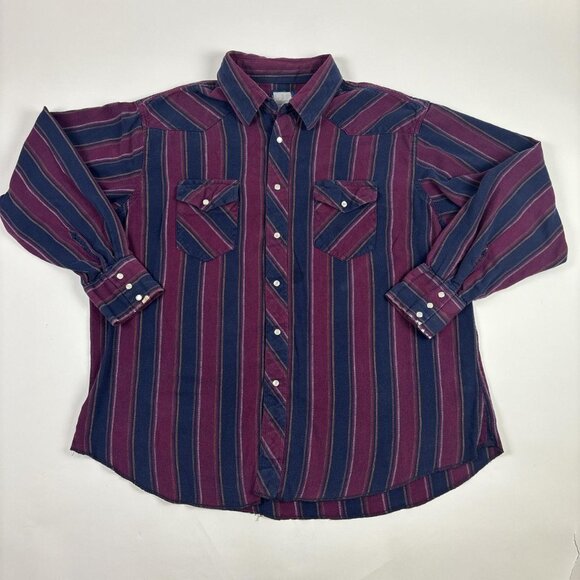 Vintage Wrangler Pearl Snap Western Shirt Mens XL Purple and Blue Striped - Picture 1 of 8